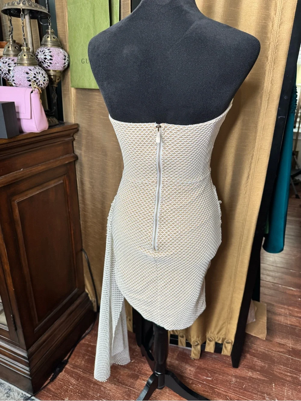 Miss Circle New York White Crochet Mesh Strapless Bodycon Dress S